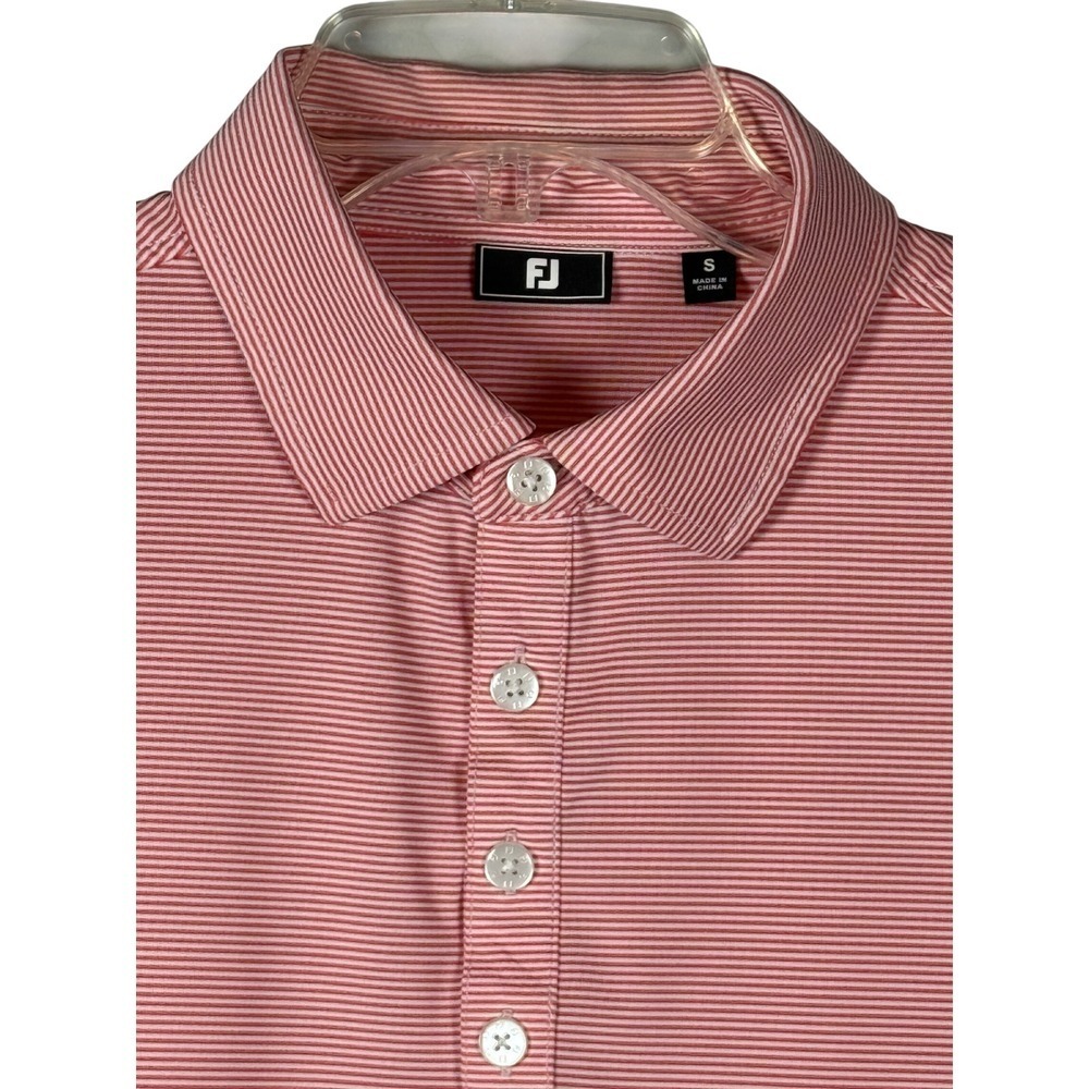 FootJoy Athletic Fit Golf Polo, Red and White Pinstripes, Chess Logo, Size Small - Picture 5 of 8